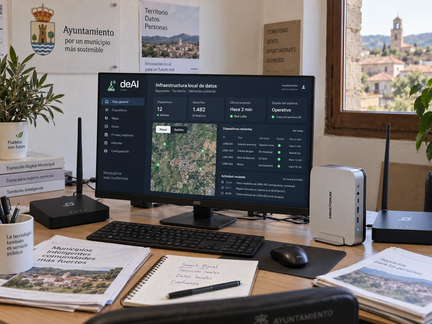Concept setting for locally operated municipal AI, with an on-premise computer and service dashboard