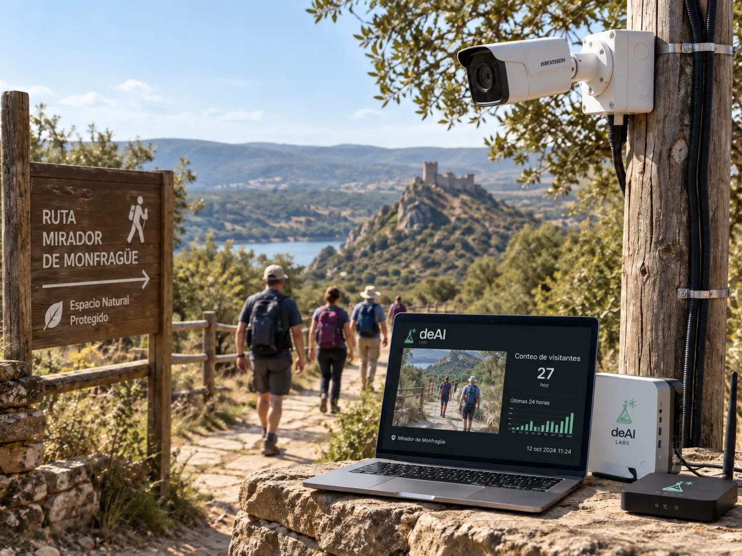 Escenario conceptual de visión por computador local aplicada a una ruta en un paisaje rural